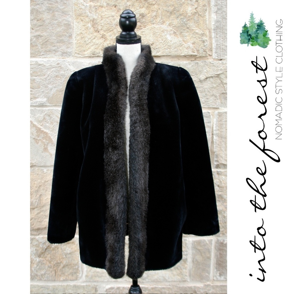 𝅺black & Brown Faux Fur Midi Length Coat Large